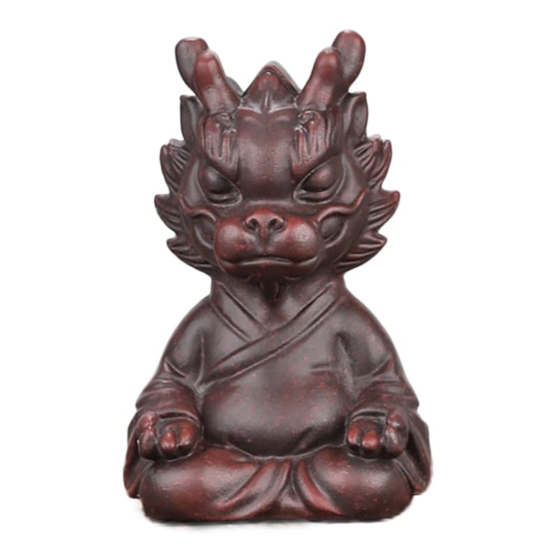 Hormsdar Hand-Made Purple Clay Dragon Man Tea Pet Cute Lucky Statue Kung Fu Tea Tray Decor Tea Lover's Gift Home Office Desk Feng Shui Ornament (Mediation)