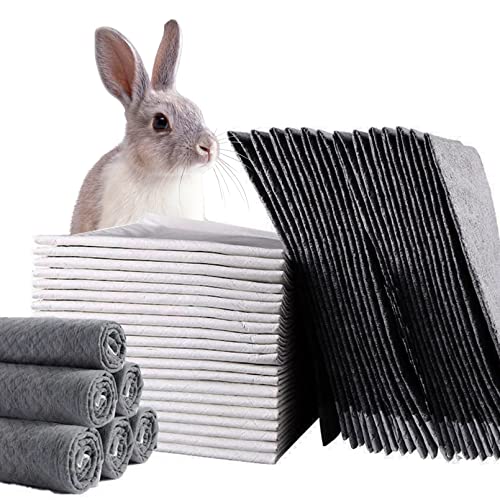 PINVNBY Rabbit Pee Pads 100 Pieces Disposable Cage Liners Black Carbon Super Absorbent Odor-Control Bunny Potty Training Pad with Quick-Dry Surface for Cat Puppy Kitten Hamsters Chinchillas