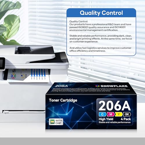 Image of 206A Toner Cartridges 4 Pack (with Chip) Compatible 206A W2110A Replacement for HP Color Pro MFP M283 M283fdw M283cdw M283fdn Pro M255 M255dw Printer (Black Cyan Yellow Magenta).