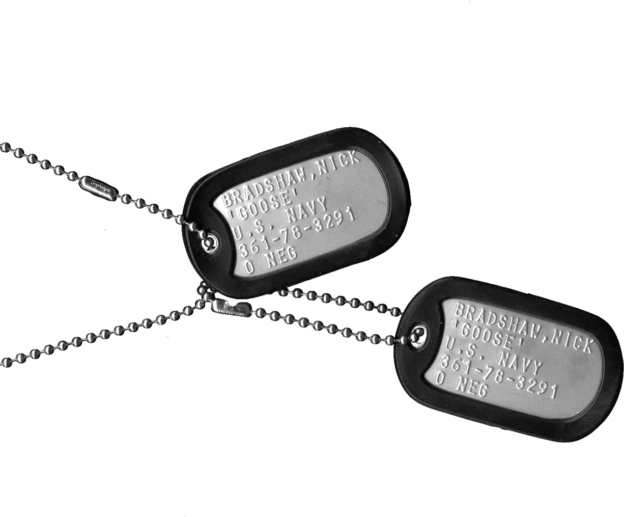 Army Universe Top Gun Nick Bradshaw 'GOOSE' US NAVY Costume Dog Tag Set Movie-Inspired Necklace Great Cosplay & Halloween Accessory