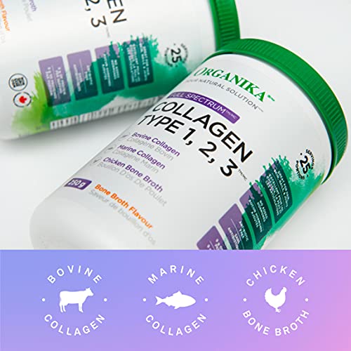 Organika Full Spectrum Collagen Type 1, 2, 3 Bovine, Marine, and Chicken Collagen Combination