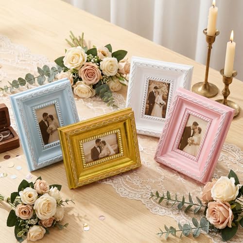 Image of 12 Pcs 2 x 3 Inch Small Colorful Picture Frames Bulk Mini Vintage Antique Ornate Retro Baroque Photo Frames with Backboard for Wall Hanging Tabletop Home Decor Wedding Christmas Display