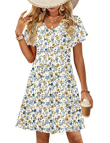 Image of Zeagoo Womens Summer Dress Casual Swing Sundresses Floral Ruffle Short Sleeve Wedding Guest Dress Beach Mini Dress 2026