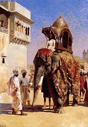 Peinture à l'huile sur toile Edwin Lord Weeks Éléphant de bosses
