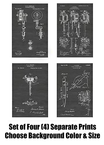Vintage Tattoo Machines, Guns and Markers Wall Decor Collection: Set of Four Patent