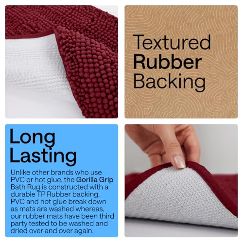 Image of Gorilla Grip Original Luxury Chenille Bathroom Rug Mat, 30x20, Extra Soft and Absorbent Shaggy Rugs, Machine Wash Dry, Perfect Plush Carpet Mats for Tub, Shower, and Bath Room, Burgundy