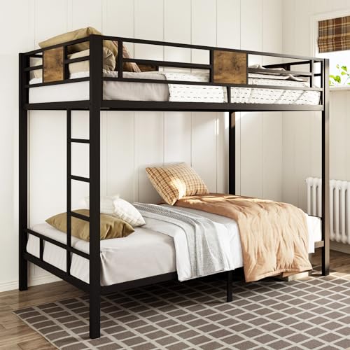 Image of Allewie Twin Over Twin Bunk Bed with Rustic Wooden Accents,Black