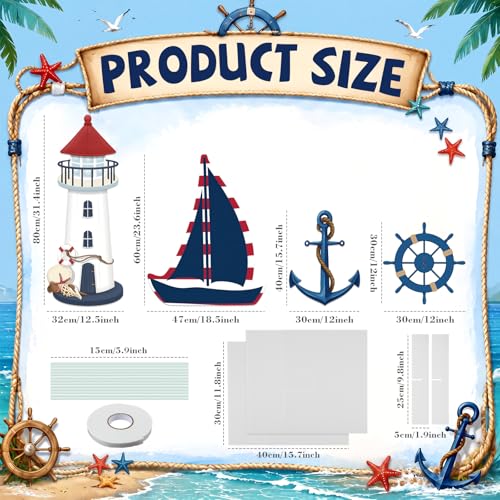 Image of 4 Pcs Nautical Stand Party Decorations Set with Sturdy Bases Big Yard Sign for Sailor Pirate Themed Party Beach Baby Shower, Photo Booth Props Indoor Outdoor