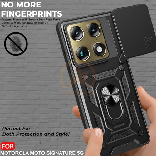 Image of Armor Bumper Back Cover Case for Motorola Moto Signature 5G | Rotating Camera Cover, Ring Holder & Kickstand | Heavy Duty & 360 Degree Protection Motorola Moto Signature 5G Back Cover (Black)