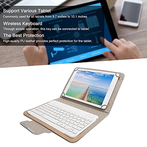 ASHATA Universal 9.7‑10.1 inch Tablet Keyboard Case,Wireless Bluetooth Removable Keyboard + PU Leather Case Cover,Travel Portable Leather Shell,Dustproof & Waterproof(golden) - Image 2