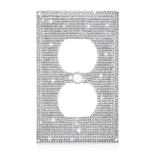 Image of Shiny Silver Rhinestone Wall Plate Cover, 4.5 inch x 2.8 inch, Toggle 1 Gang, Luxurious, Multicolor Effects
