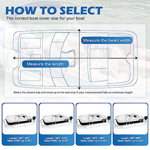 solim trailerable 1200d pu heavy duty pontoon boat cover 19-21ft waterproof oxford marine grade uv resistant polyester canvas cover boat cover for pontoon with 16 adjustable tie down straps gray