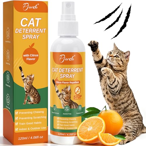 Pjordo Cat Deterrent Spray with Citrus Scent No Scratch Spray for Cats to Stop Chewing & Scratching Helps Train Cats Behavior Cat Scratch Deterrent for Furniture Suitable for Indoor & Outdoor
