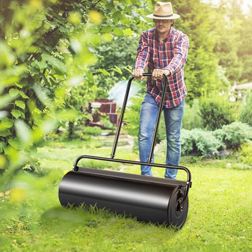 VEVOR Lawn Roller, 61L Sand or Water Filled Yard Roller, with Easy-Turn Plug and U-Shaped Ergonomic Handle for Convenient Push and Pull, Level and Compress Soil for Lawn, Garden, Farm, Park, Black by VEVOR - Image 2