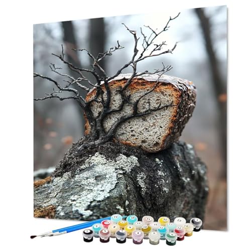 Malen Nach Zahlen Erwachsene Brot, Malen Nach Zahlen Baum, DIY Basteln Erwachsene Handgemalt Ölgemälde Set mit Pinsel und Acrylfarbe für Deko Wohnzimmer, Geschenk für Frauen 60 x 80 cm (Model-0128)