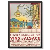 Animato Alsace Wine, France Vintage French Travel Poster, Retro France Tourism Print, Holiday Home Decoration Wall Art, A4 (Print Only) - 29.7x21cm