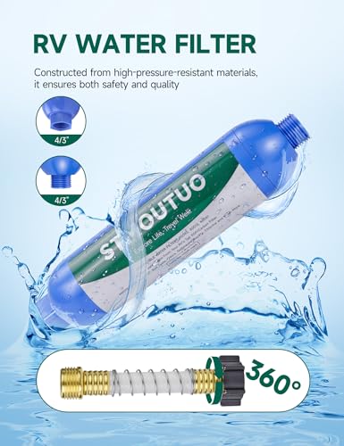 STMOUTUO RV Water Filter with Flexible Hose Protector - Greatly Reduces Bad Taste, Chlorine, Odor, Rust & Sediment - Inline Water Hose Filter for RV Camper, Boat, Garden & Pool - 2 Pack - Thumbnail 3