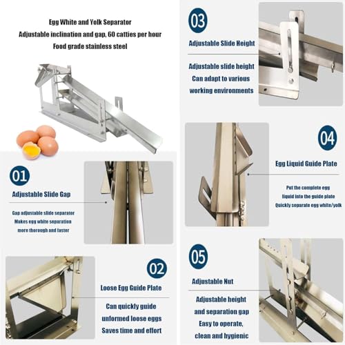Separatore commerciale per uova, in acciaio inox, per albume e tuorlo, regolabile in altezza, 500-800 uova/h per pasticceria e pasticceria