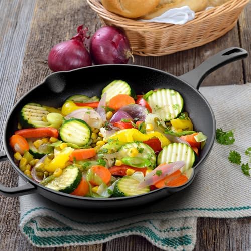 12 Inch Cast Iron Skillet – Large Pre-Seasoned Frying Pan, Ideal for Christmas Holiday Dinner, Family-Size Oven Safe Cookware - Thumbnail 5