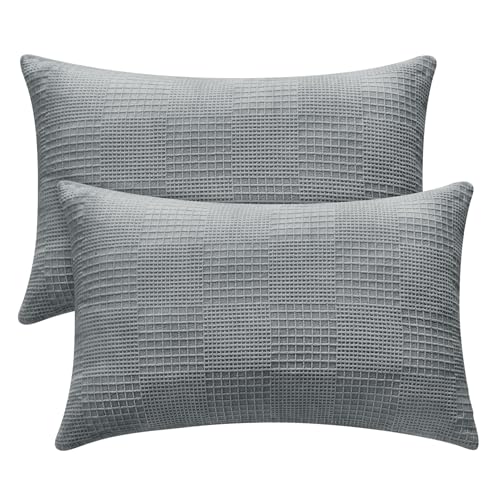 Image of BEDELITE Flannel Pillowcases Standard Set of 2, Grey-Waffle, 20x26 Inches