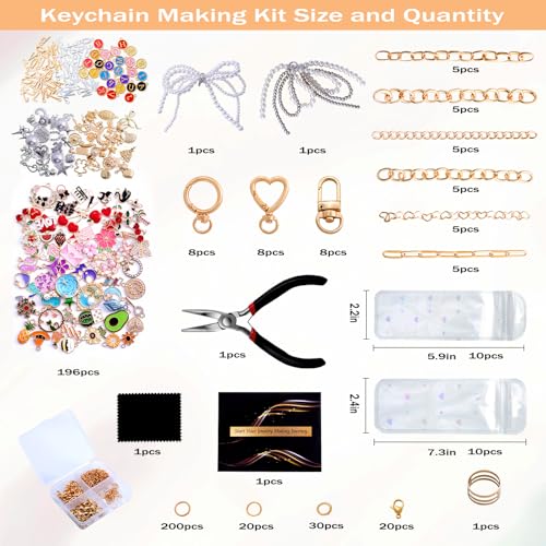 Image of Wurosi 544Pcs Charms Lip Gloss Keychain Making Kit, Bag Charm Kits with Key Chain Hooks, Charms, Chains, Jump Rings, Lobster Clasps, Plier, Gift Bags & Tools, DIY Craft Supplies