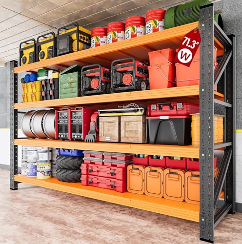 Image of 71.3 inch Wide Heavy Duty Garage Shelving Units,5000LBS Deep Storage Shelves,Orange Metal Garage Shelves,Steel Shelf,Large Storage Rack,Industrial Shelving for Shop,Warehouse,Basement,71.3 inchW x 24 inchD x 70 inchH
