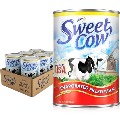 Image of Jans Sweet Cow Evaporated Milk, 13.7 oz, Pack of 6, Pantry Essential | Canned Evaporated Dairy Milk, Rich Creamy Taste for Cooking, Baking, Coffee & Tea, Unsweetened Cooking Cream, Shelf Stable