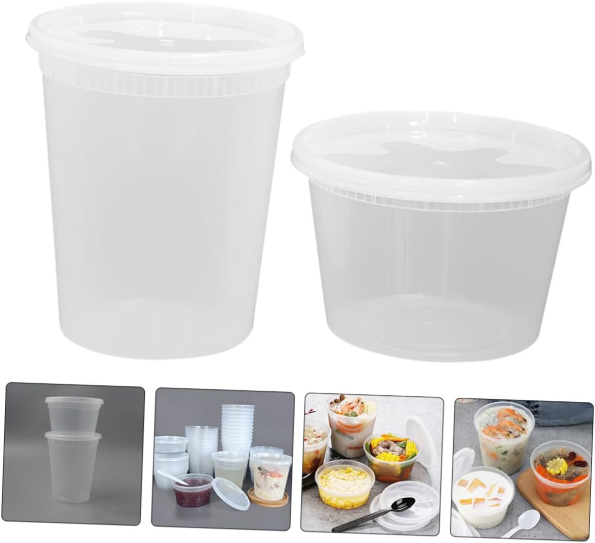 VANZACK 50pcs Disposable Food Bowls with Lids 16oz 32oz Food-grade Takeout Containers Leakproof for Hot Broth and Beverage To-go