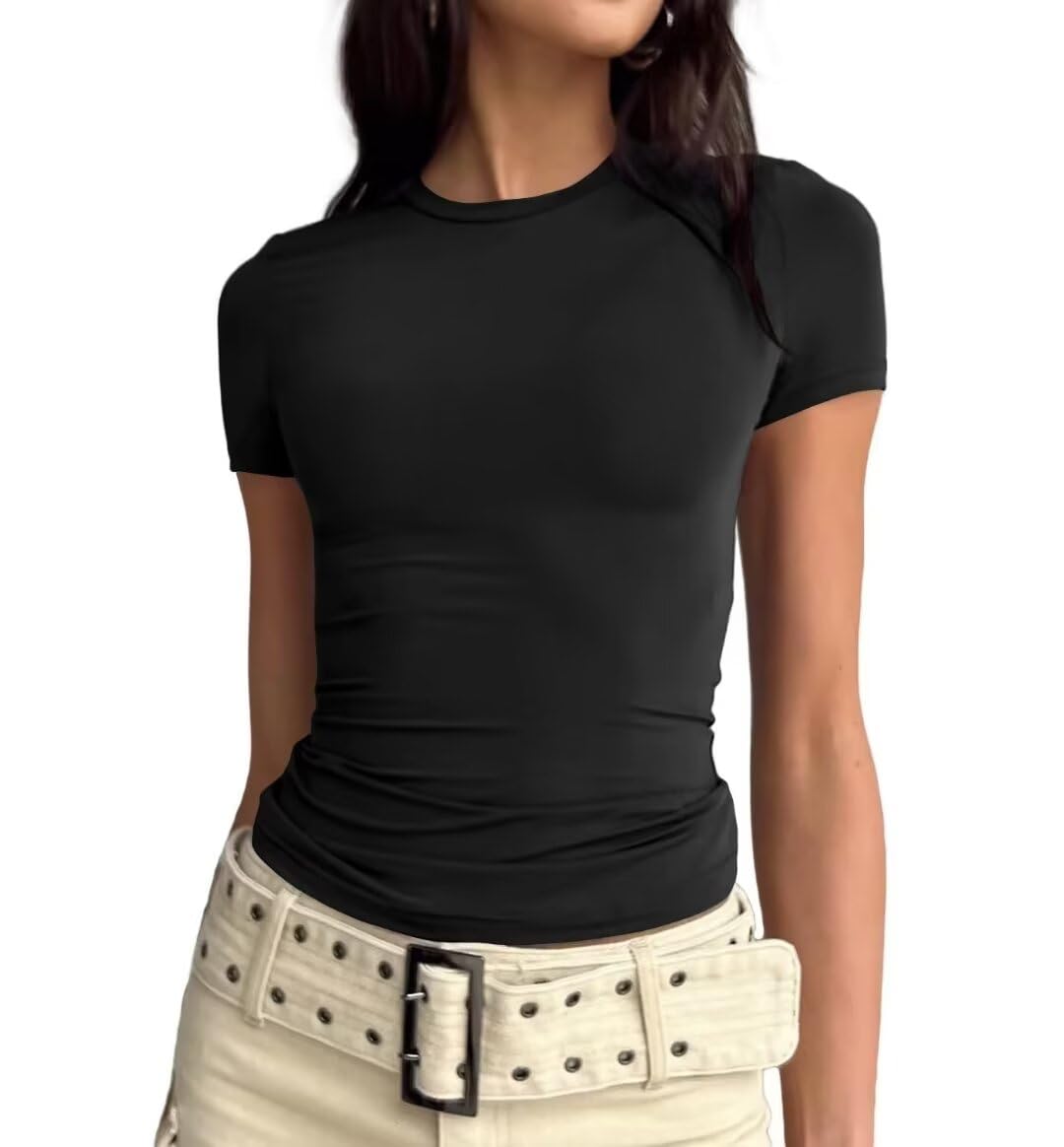 Women's Short Sleeve Crop Top Solid Color Slim Fit T-Shirt Y2K Streetwear Black S, M, L, XL