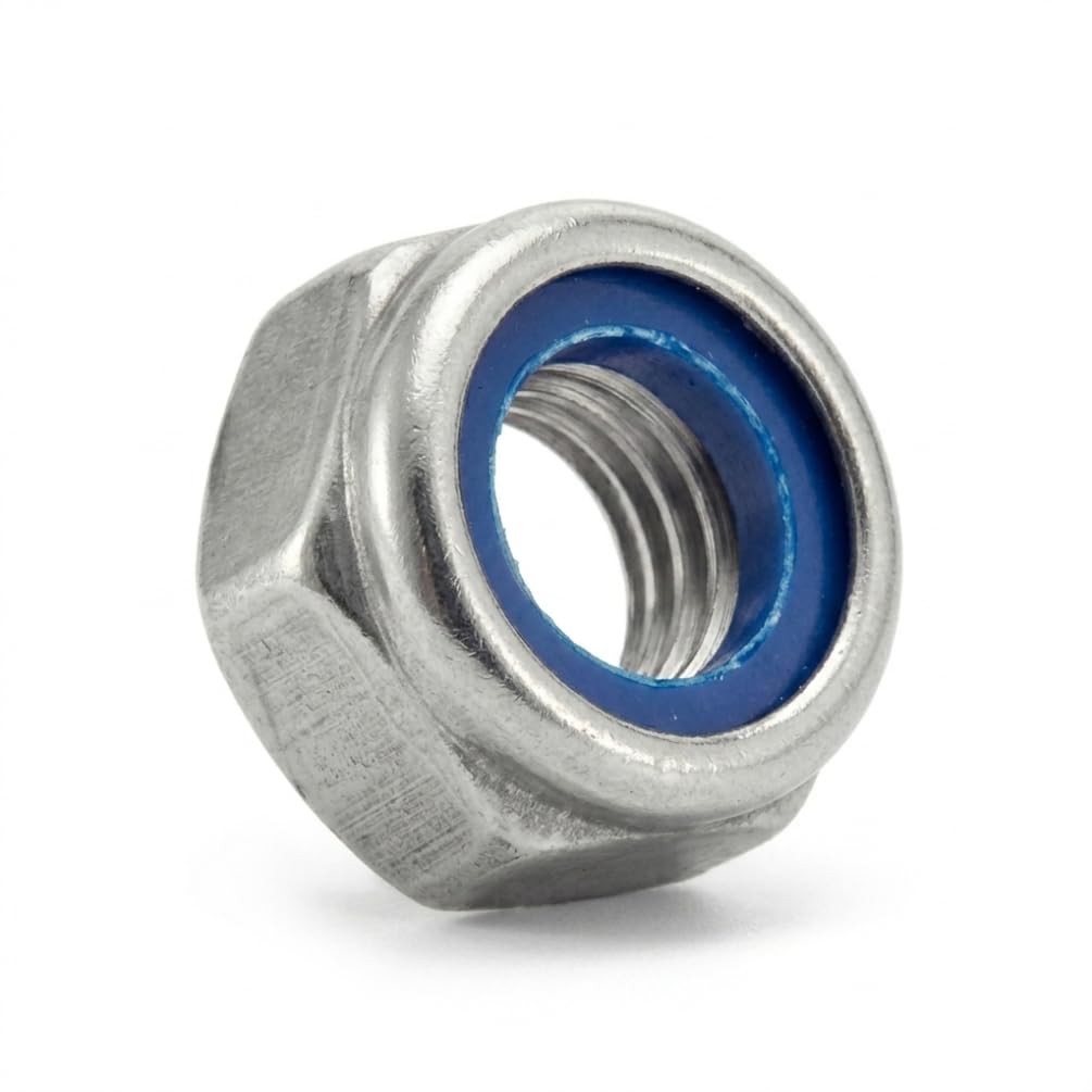 D-Work, 10 dadi esagonali non bloccabili con anello in nylon, M27 mm, DIN 985, in acciaio inox A4