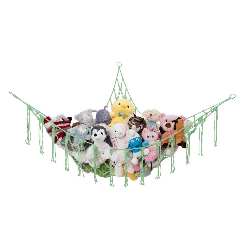 Lilly's Love Stuffed Animal Storage Macrame Hammock, Large - Boho Room Decor Toy Storage - Corner Hanging Plushie Stuffed Animal Net Organizer (Mint)