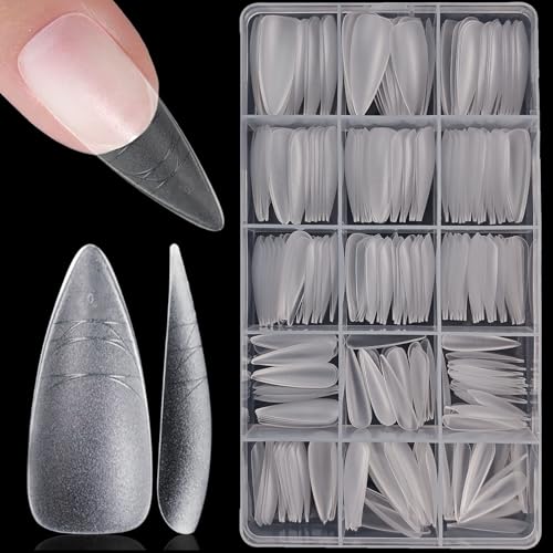 XIAOHEBAN 300 Pièces Capsule Americaine Ongle Stiletto - 15 tailles Capsules Ongles en Gel X Pose Americaine Ongle, Artificiel Faux Ongles avec Lignes pour...