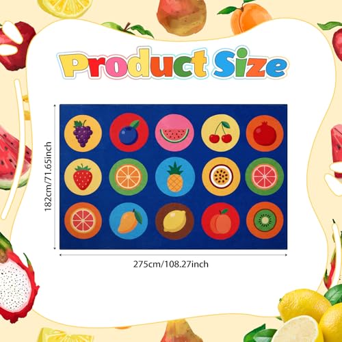 Classroom Fruit Carpets Playmat Rugs 6x9 ft 15 Seats Kids Classroom Circle Time Educational Learning Area Rugs Colorful Fruit Children's Seating Nursery Play Mat for Preschool Elementary Kindergarten - Image 2
