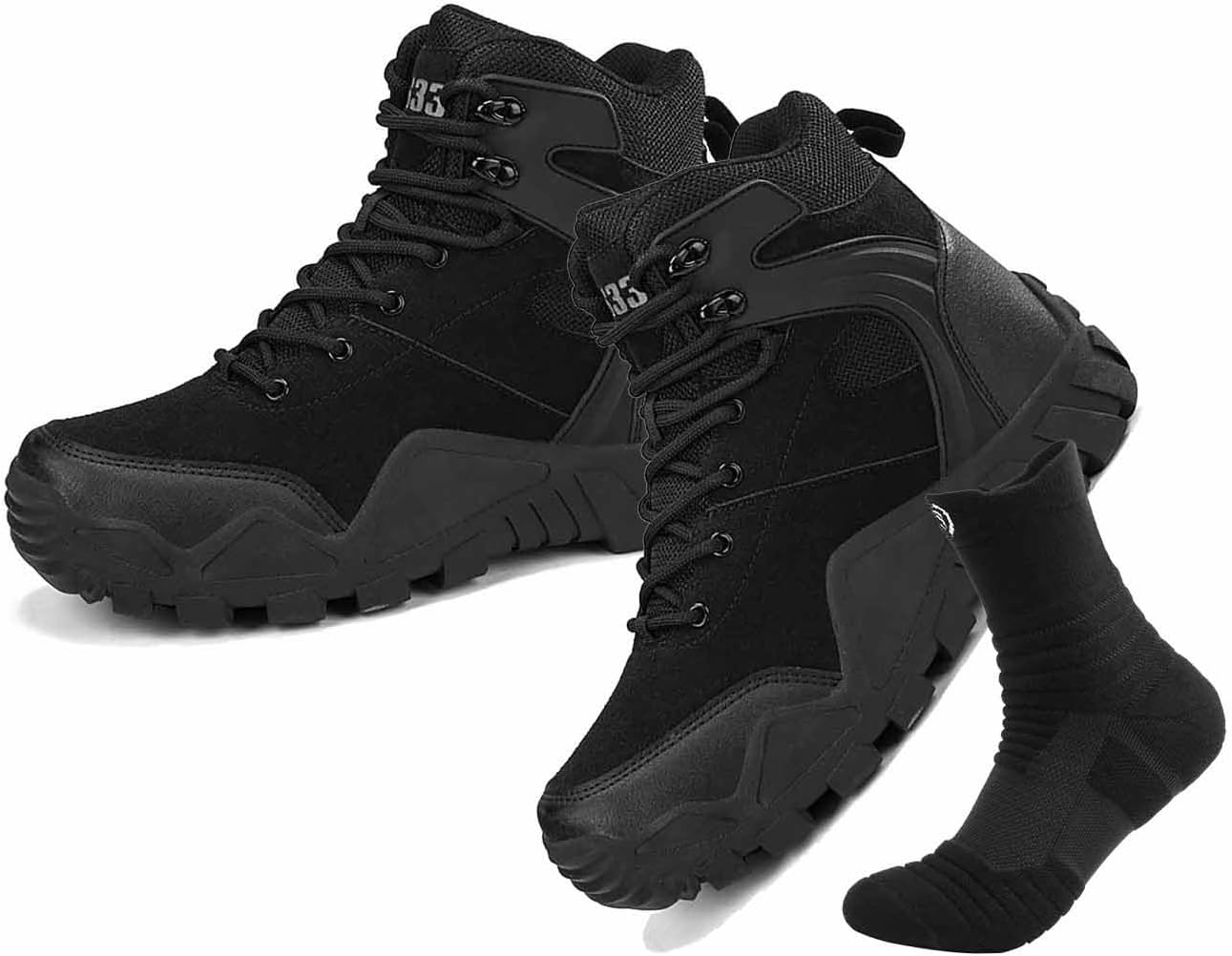 CLSQLXYJZC Men's Waterproof Hiking Work Boots, Water Proof Tactical Military Outdoor Desert Combat Boots with Sports Socks Durable Army Combat Boots