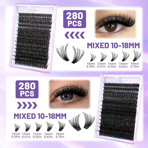 Lash Clusters Kit 2692Pcs 10 Trays Variety Pack Eyelash Clusters Extensions Includes Volume/Wispy/Spikes/Bottom Lashes DIY Lash Extension Kit with Lash Bond&Seal Remover Tweezer Dual-Ended Brush by QUAFFLY - Used condition - Image 6