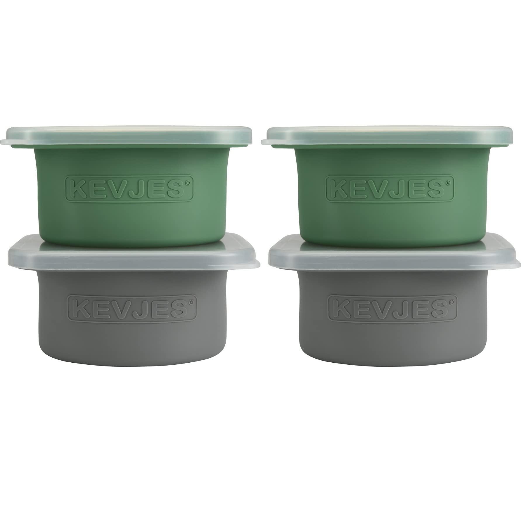 KEVJES Stackable Silicone Artisan Pizza Dough Proofing Proving Containers with Air-tight Lids-4pack-500ml Volume for 250g Dough Ball (2green+2Space Grey)
