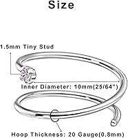 Vista 6 de Aro de nariz doble de 0.78 oz y 0.394 pulgadas para un solo piercing, acero quirúrgico plateado en espiral para mujeres y hombres, piedra natal
