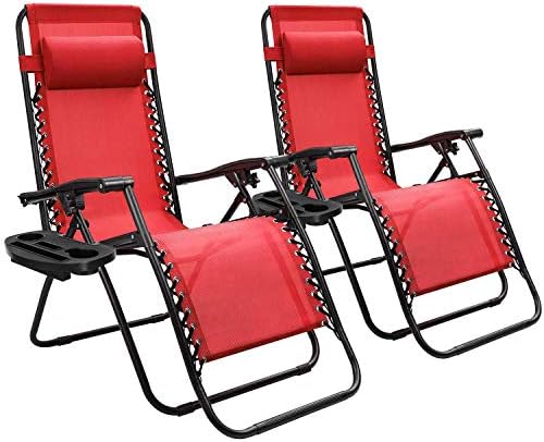 Devoko Patio Zero Gravity Chair Outdoor Folding Adjustable Reclining Chairs Pool Side Using Lawn Lounge Chair with Pillow Set of 2 (Red)