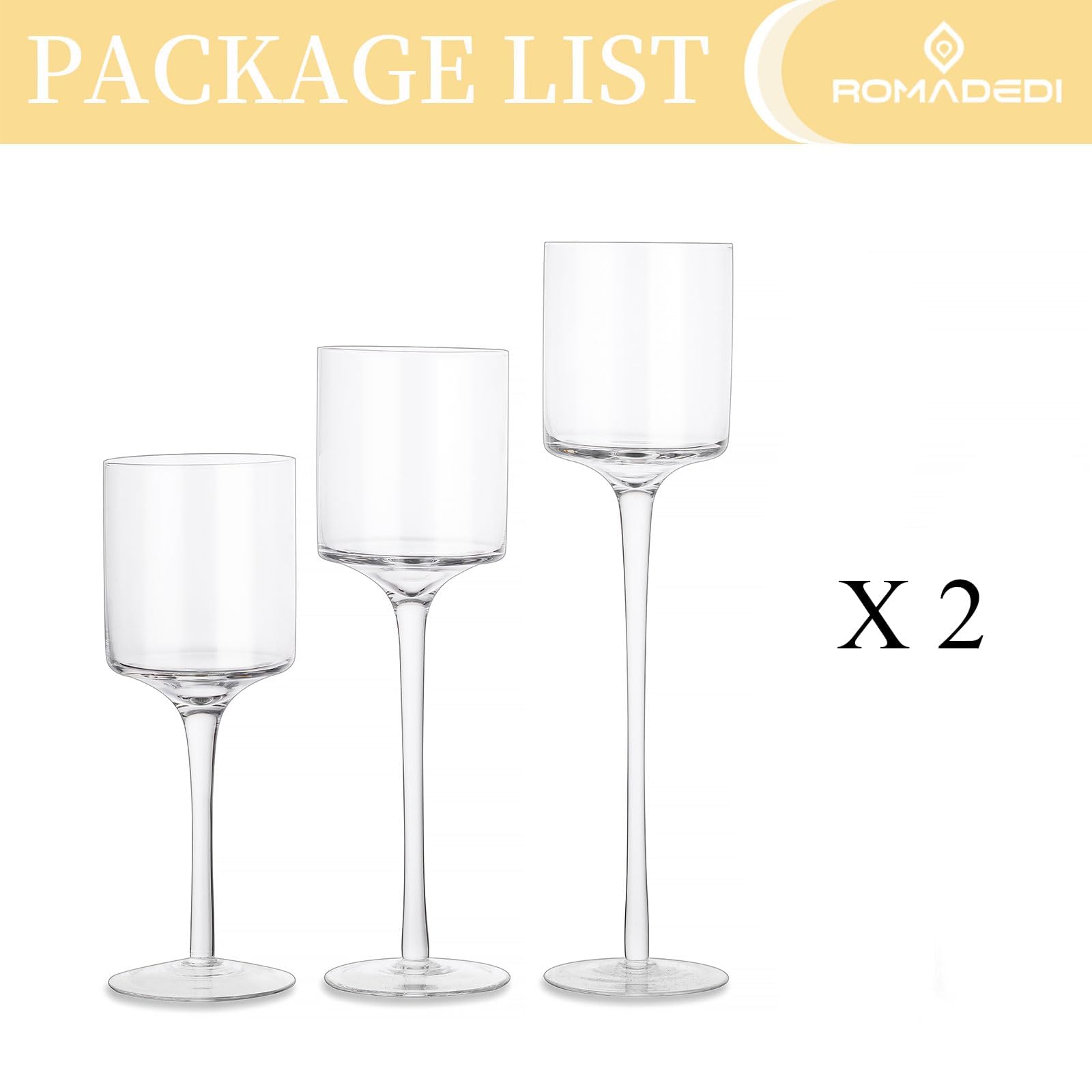 Romadedi Portavelas de Cristal para Velas, Alto Candelabro Porta Velas de te Pequeñas Elegante Mesa de Boda, Navidad Decoración Casa, 2 Juegos 20/23/26cm