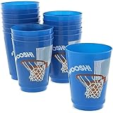 BLUE PANDA Basketball Cups - 16Oz Plastic, Blue, 16 Pack - Reusable Basketball Cup Party Favors