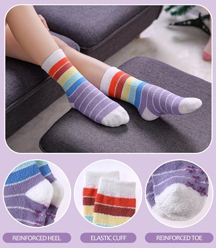 MQELONG Kids Non Slip Fuzzy Socks Girls with Grips Slipper Socks Cozy Fluffy Winter Warm Crew Gift Socks 6 Pack2