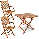 Casaria® Balkonmöbel Set 2 Personen Wetterfest Holz FSC®-zertifizierte Stühle Klappbar 160kg Belastbar Balkon Garten Terrassenmöbel Möbel 3-TLG. Akazie