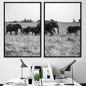 signwin 2 Piece Framed Canvas Wall Art Elephants...