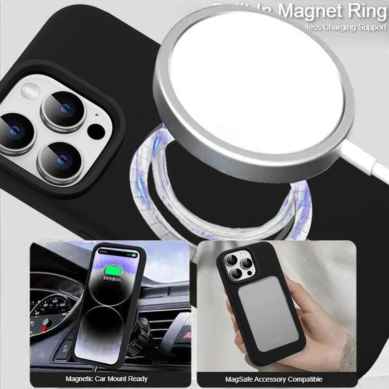 Image of LuxuryKase Silicone Magnetic Case for iPhone 16 Pro | Soft Microfiber Lining | MagSafe Support | Shockproof Protective Cover | Precise Cutouts | Slim Fit Design - Black