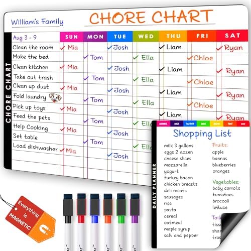 Magnetic Chore Chart Dry Erase Whiteboard Set - Pocket Charts for...