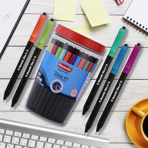 Image of Reynolds VISTA 70 PENS BLUE | Ball Point Pen Set With Comfortable Grip | Pens For Writing | School and Office Stationery | Pens For Students | 0.7 mm Tip Size
