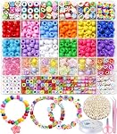 MontoSun Bead Kit de fabrication de bracelet pour bijoux DIY - Clay polymère, Pony, Fleur, Lettre, Charmes - Cadeaux d'art et d'artisanat pour les filles 4-12 ans
