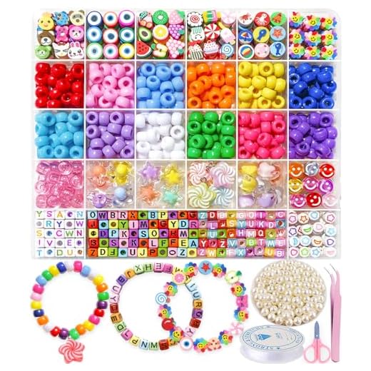 MontoSun Bead Bracelet Making Kit Pony Beads Polymer Clay Beads for Bracelets Making Charms Beads Flower Smiley Letter Beads for Jewelry Making DIY Art and Crafts Gifts for Girls age 4 5 6 7 8 9 10-12