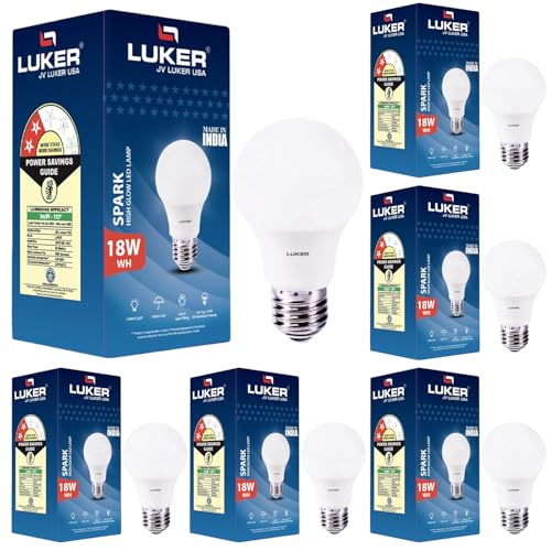 Image of LUKER JVLuker 18W LED Bulb B22 Base Energy Efficient 2 Star Light 120 Degree Wide Beam Coverage High CRI Surge Protection Lights for Home and Office, 1 Year Warranty (Pack of 6, White)