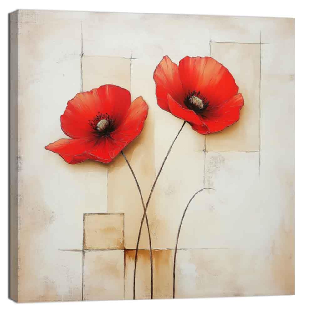 ZQQART Poppies Wall Art Red Poppy Flower Canvas Painting Art Flowers Bloom Picture Prints Bathroom Bedroom Wall Decor Framed(Brown,12.00" x 12.00")